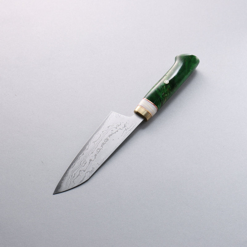 Daisuke Nishida White Steel No.1 Damascus Small Santoku  150mm Green Marble Acrylic Handle - Japannywholesale