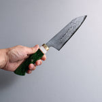 Daisuke Nishida White Steel No.1 Damascus Small Santoku  150mm Green Marble Acrylic Handle - Japannywholesale