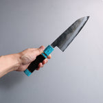 Daisuke Nishida White Steel No.1 Hammered Santoku  165mm Rosewood with Siver Rngs and Blue turquoise Ferrule and End Cap Handle - Japannywholesale