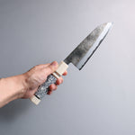 Daisuke Nishida White Steel No.1 Hammered Santoku  165mm White turquoise with Silver Rings and Imitation Ivory Ferrule and End Cap Handle - Japannywholesale