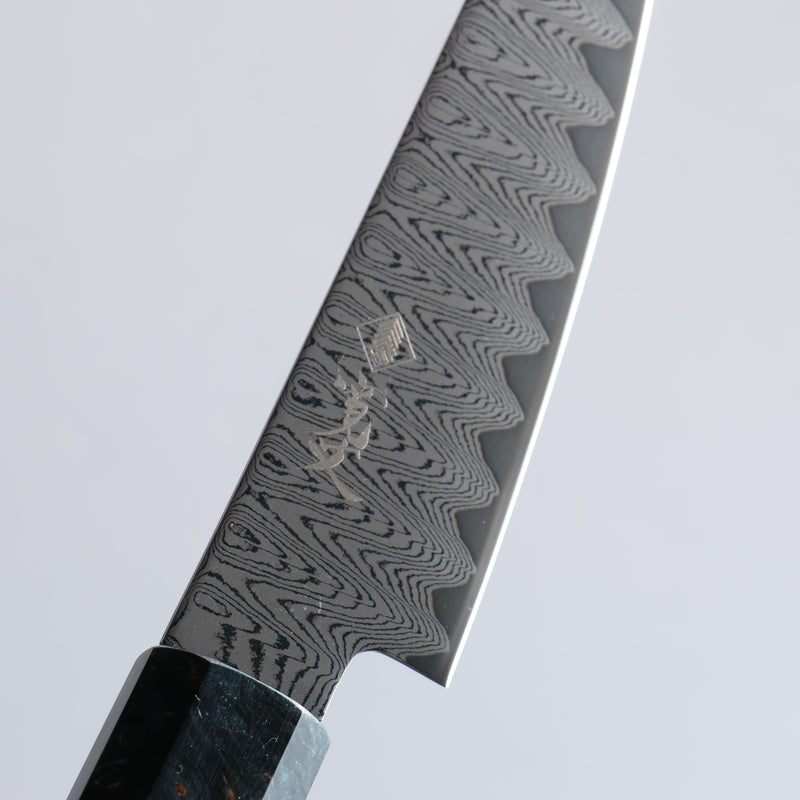 Kanjyo VG10 Damascus Migaki Finished Petty-Utility  105mm Dark Blue Stabilized Wood Handle - Japannywholesale