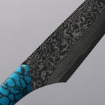 Yuma Oba VG10 Damascus Carving Knife & Fork Set  200mm Ironwood & turquoise Handle - Japannywholesale