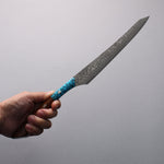 Yuma Oba VG10 Damascus Carving Knife & Fork Set  200mm Ironwood & turquoise Handle - Japannywholesale