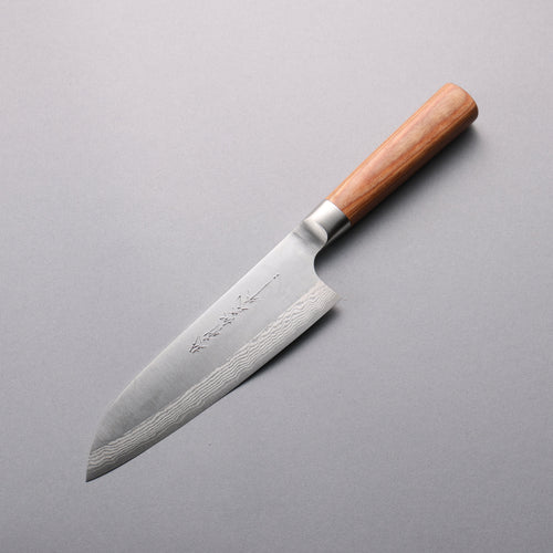 Kamo Hamono VG10 Damascus Santoku  165mm Brown Pakka wood Handle - Japannywholesale