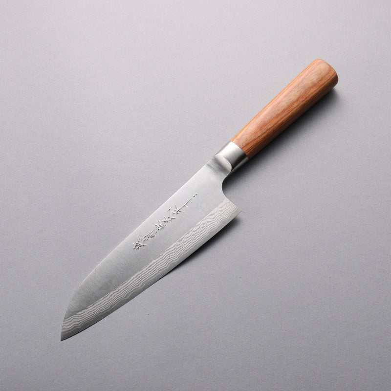 Kamo Hamono VG10 Damascus Santoku  165mm Brown Pakka wood Handle - Japannywholesale