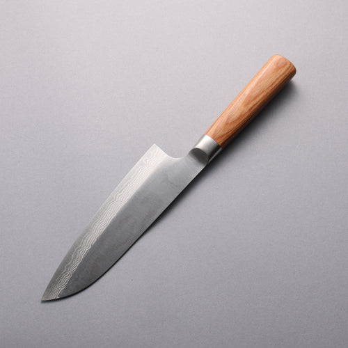 Kamo Hamono VG10 Damascus Santoku  165mm Brown Pakka wood Handle - Japannywholesale