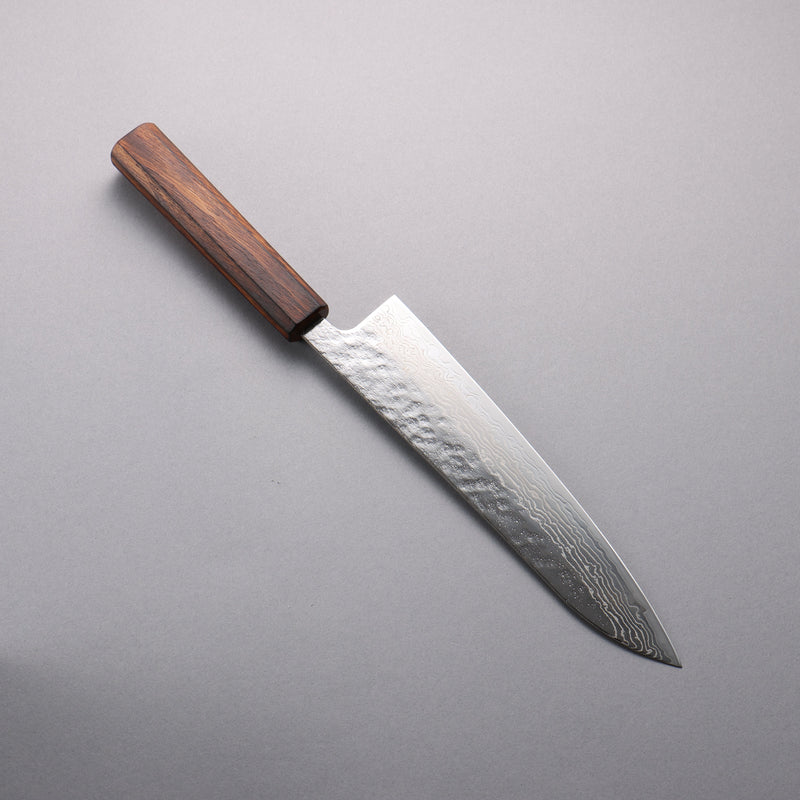 Seisuke Stainless Steel 440C Hammered Damascus Migaki Finished Gyuto  210mm Oak Handle - Japannywholesale