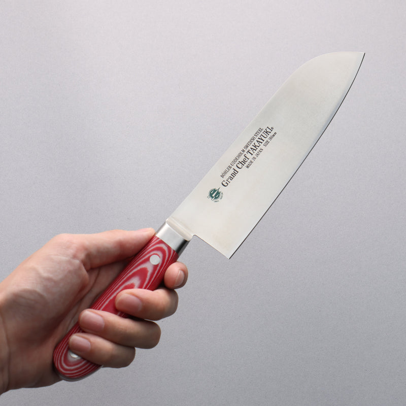 Sakai Takayuki Grand Chef Grand Chef Swedish Steel-stn Santoku  180mm Red Micarta Handle - Japannywholesale