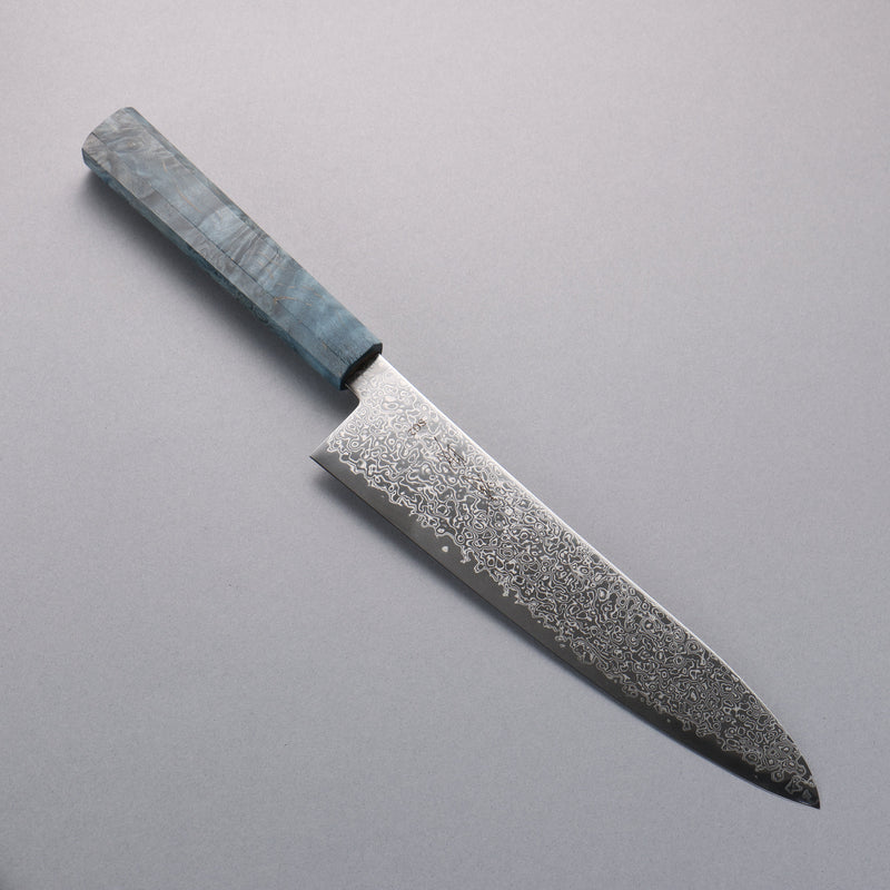 Seisuke SG2 Damascus Migaki Finished Gyuto  210mm Blue Stablized Wood Handle - Japannywholesale