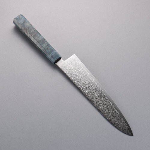 Seisuke SG2 Damascus Migaki Finished Gyuto  210mm Blue Stablized Wood Handle - Japannywholesale