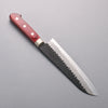 Seisuke Blue Super Hammered Black Finished Santoku  180mm Red Pakka wood Handle - Japannywholesale