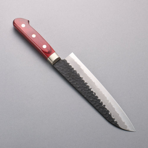 Seisuke Blue Super Hammered Black Finished Santoku  180mm Red Pakka wood Handle - Japannywholesale