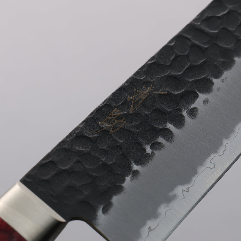 Seisuke Blue Super Hammered Black Finished Santoku  180mm Red Pakka wood Handle - Japannywholesale