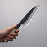 Oul Blue Super Hammered Black Finished Santoku  165mm Magnolia Handle - Japannywholesale