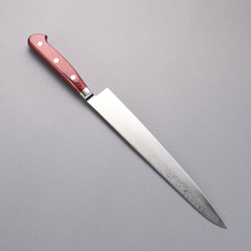 Seisuke VG10 33 Layer Mirrored Finish Damascus Sujihiki  240mm Red Pakka wood Handle - Japannywholesale