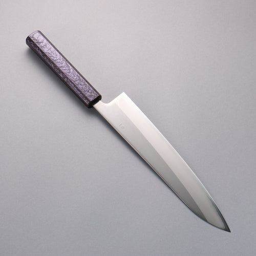 Seisuke White Steel No.1 Migaki Polish Finish Gyuto  240mm Oak with Purple Lacquer Handle - Japannywholesale