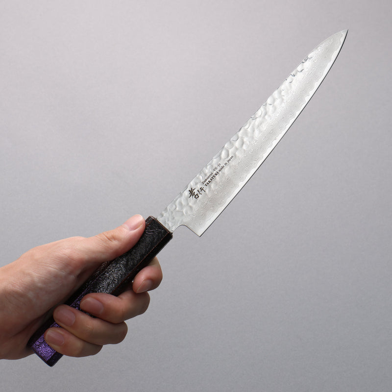 Sakai Takayuki Rinnou VG10 33 Layer Damascus Petty-Utility Japanese Knife 180mm Purple Lacquered  Handle - Japannywholesale