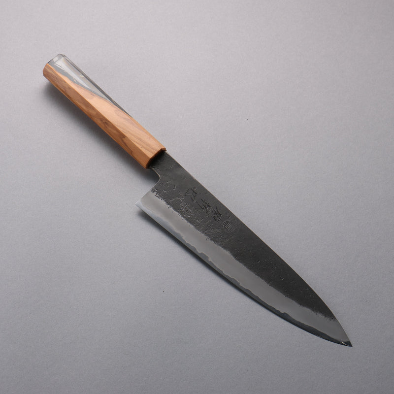 Tomoe Hozan White Steel No.2 Black Finished Gyuto  210mm Olive Tree and Black Resin Handle - Japannywholesale