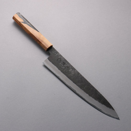 Tomoe Hozan White Steel No.2 Black Finished Gyuto  240mm Olive Tree and Black Resin Handle - Japannywholesale