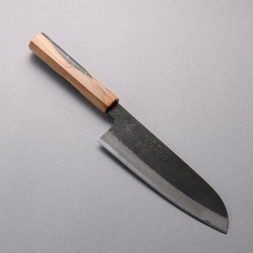 Tomoe Hozan White Steel No.2 Black Finished Santoku  165mm Olive Tree and Black Resin Handle - Japannywholesale