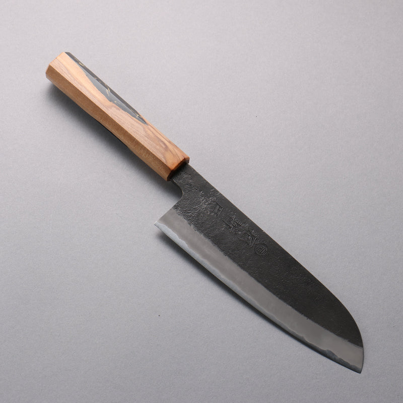 Tomoe Hozan White Steel No.2 Black Finished Santoku  165mm Olive Tree and Black Resin Handle - Japannywholesale