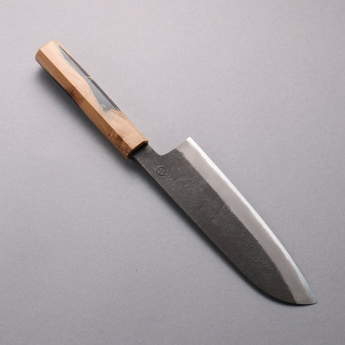 Tomoe Hozan White Steel No.2 Black Finished Santoku  165mm Olive Tree and Black Resin Handle - Japannywholesale