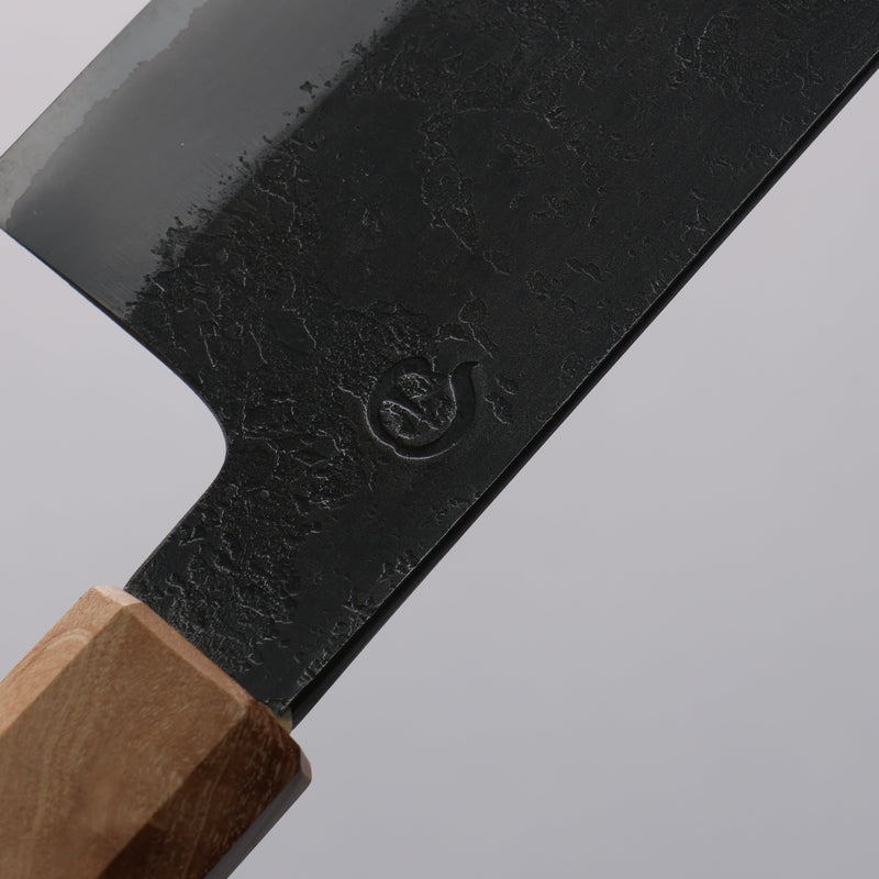 Tomoe Hozan White Steel No.2 Black Finished Santoku  165mm Olive Tree and Black Resin Handle - Japannywholesale