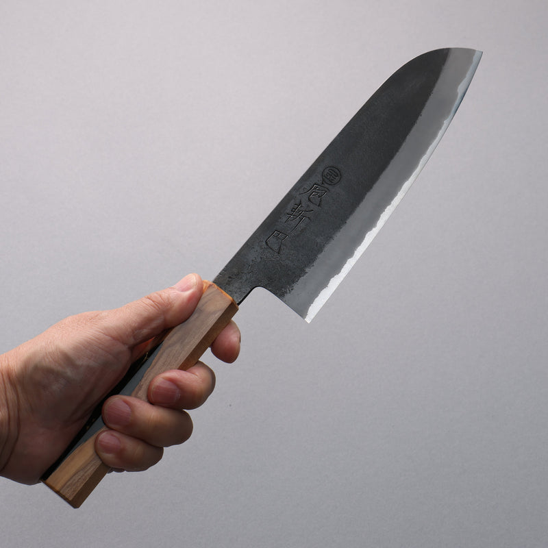 Tomoe Hozan White Steel No.2 Black Finished Santoku  165mm Olive Tree and Black Resin Handle - Japannywholesale