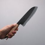 Tomoe Hozan White Steel No.2 Black Finished Santoku  180mm Olive Tree and Black Resin Handle - Japannywholesale