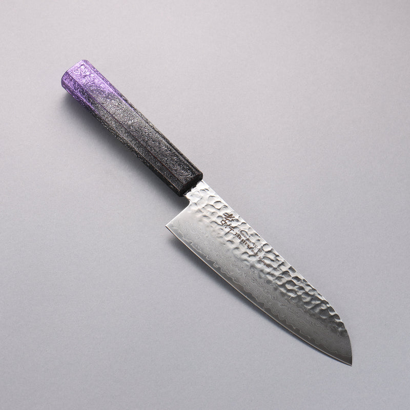 Sakai Takayuki Rinnou VG10 33 Layer Damascus Santoku Japanese Knife 170mm Purple Lacquered  Handle - Japannywholesale