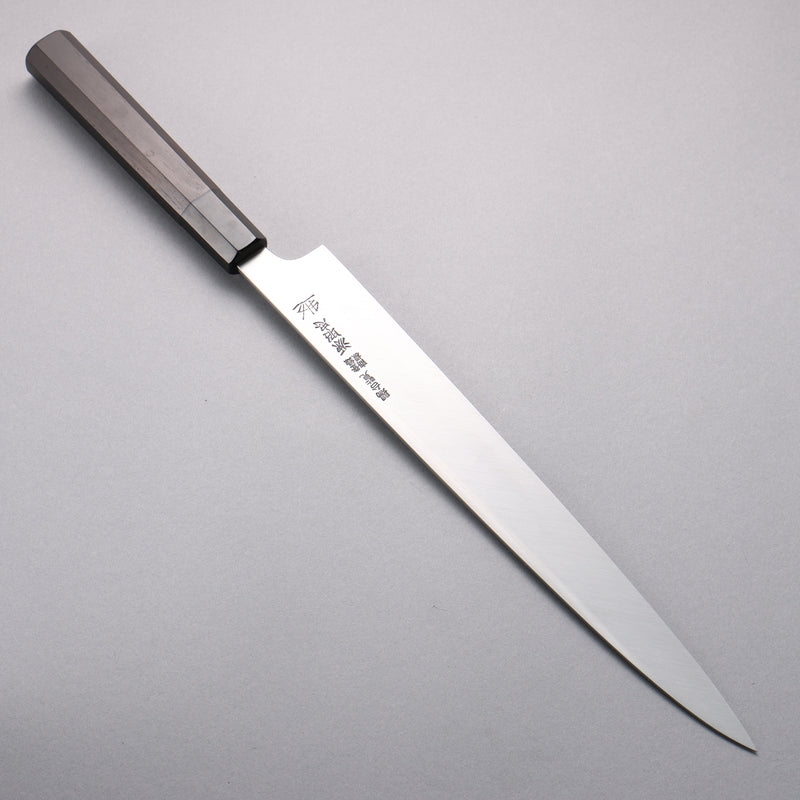 Minamoto Akitada Honyaki DX Blue Steel No.2 Kasumitogi Yanagiba 300mm Ebony Wood Handle - Japannywholesale