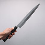 Minamoto Akitada Honyaki DX Blue Steel No.2 Kasumitogi Yanagiba 300mm Ebony Wood Handle - Japannywholesale
