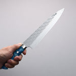 Takeshi Saji SPG STRIX Hammered Migaki Finished Gyuto  210mm Blue and White Acrylic Handle - Japannywholesale