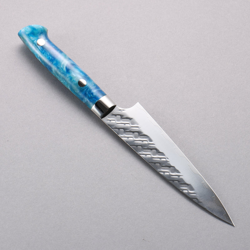 Takeshi Saji SPG STRIX Hammered Migaki Finished Petty-Utility  130mm Blue and White Acrylic Handle - Japannywholesale