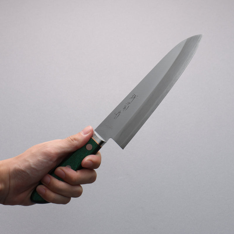 Sakai Kikumori Blue Steel No.1 Gyuto Japanese Knife 175mm Green Pakka wood Handle - Japannywholesale