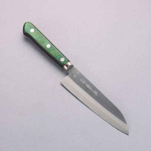 Sakai Kikumori Blue Steel No.1 Small Santoku Japanese Knife 140mm Green Pakka wood Handle - Japannywholesale