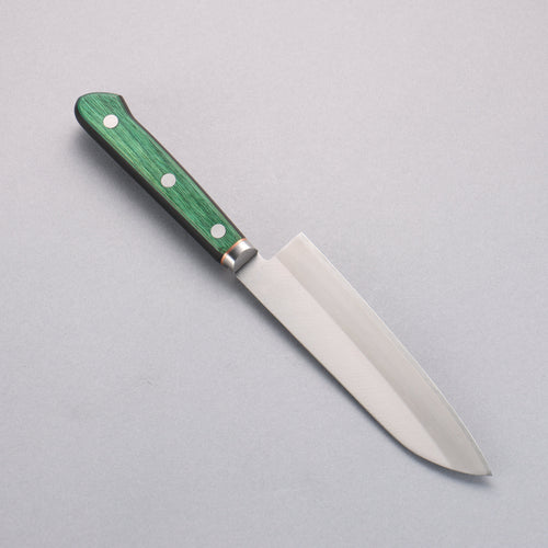 Sakai Kikumori Blue Steel No.1 Small Santoku Japanese Knife 140mm Green Pakka wood Handle - Japannywholesale