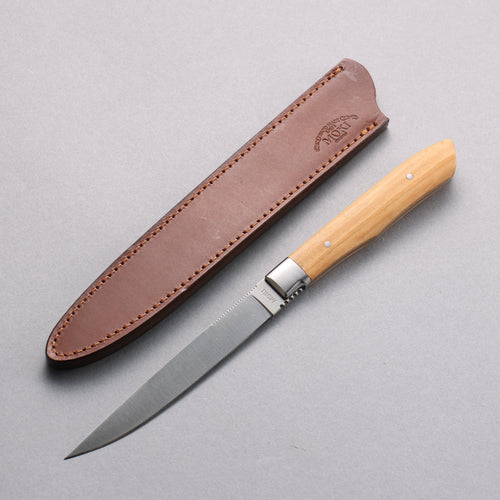 Moki Knife AUS8 Steak  75mm Olive tree Handle with Sheath - Japannywholesale