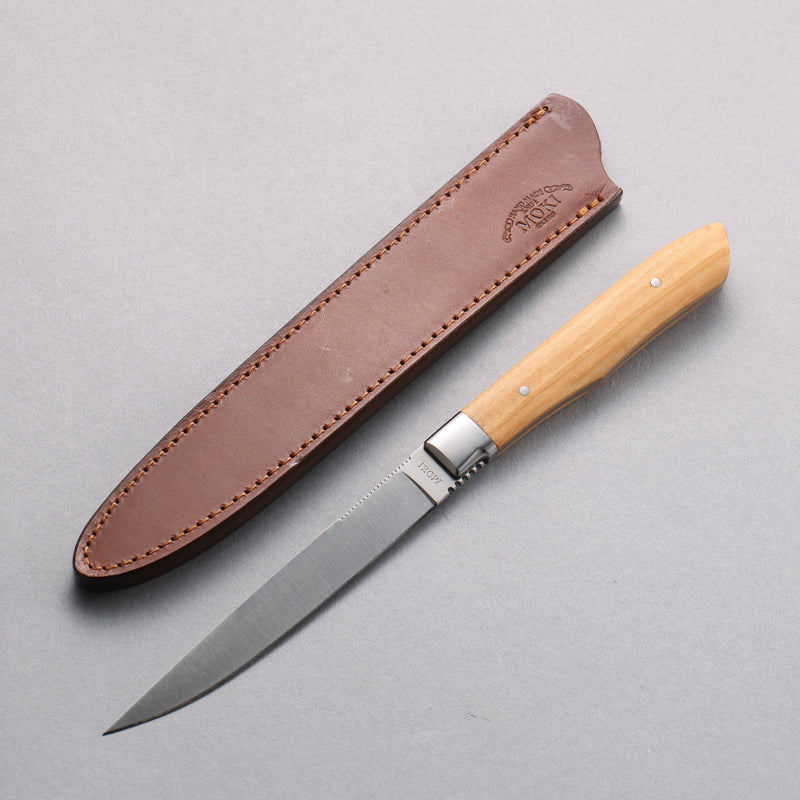 Moki Knife AUS8 Steak  75mm Olive tree Handle with Sheath - Japannywholesale