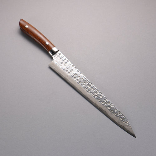 Takeshi Saji SRS13 Damascus Hammered(Maru) Kiritsuke Sujihiki  270mm Ironwood Handle - Japannywholesale