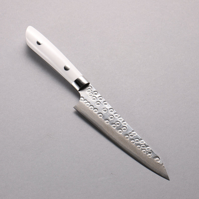 Takeshi Saji SRS13 Damascus Hammered(Maru) Kiritsuke Petty-Utility  130mm White Corian Handle - Japannywholesale