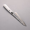 Takeshi Saji SRS13 Damascus Hammered(Maru) Kiritsuke Petty-Utility  130mm White Corian Handle - Japannywholesale