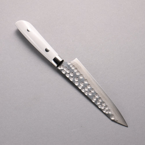 Takeshi Saji SRS13 Damascus Hammered(Maru) Kiritsuke Petty-Utility  130mm White Corian Handle - Japannywholesale