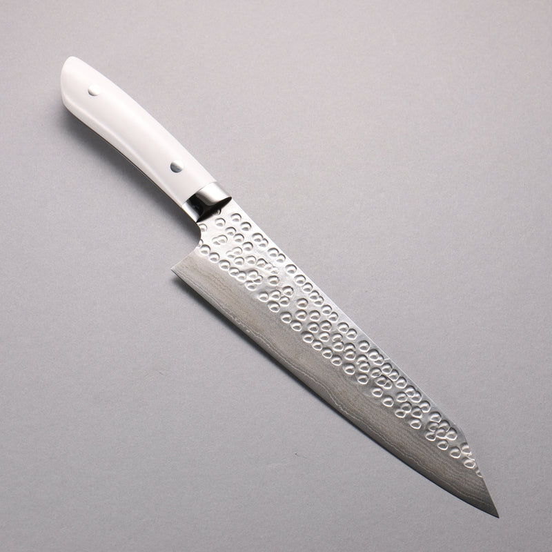 Takeshi Saji SRS13 Damascus Hammered(Maru) Kiritsuke Gyuto  210mm White Corian Handle - Japannywholesale