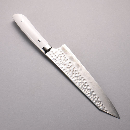 Takeshi Saji SRS13 Damascus Hammered(Maru) Kiritsuke Gyuto  210mm White Corian Handle - Japannywholesale