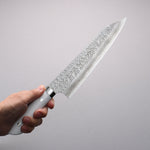 Takeshi Saji SRS13 Damascus Hammered(Maru) Kiritsuke Gyuto  210mm White Corian Handle - Japannywholesale