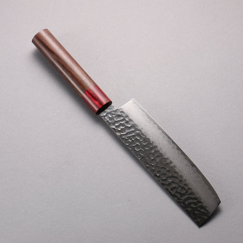 Sakai Takayuki VG10 33 Layer Hammered Damascus Nakiri  160mm Rosewood (ferrule: Red Pakka wood) Handle - Japannywholesale