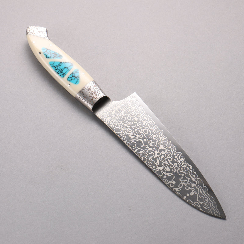 Kajin ZDP189 Damascus Migaki Finished Santoku  165mm Corian with Turquoise Inlay Handle - Japannywholesale