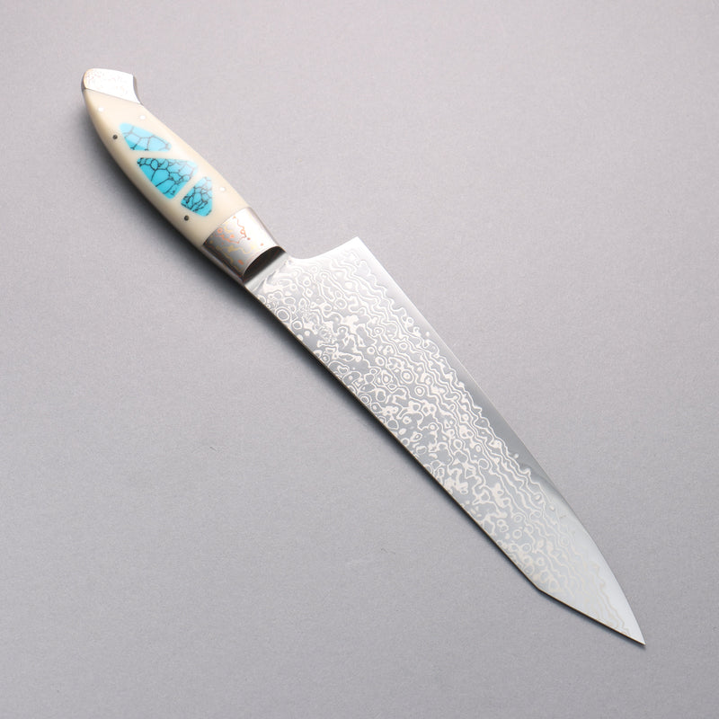 Kajin ZDP189 Damascus Migaki Finished Kiritsuke Gyuto  210mm Corian with Turquoise Inlay Handle - Japannywholesale