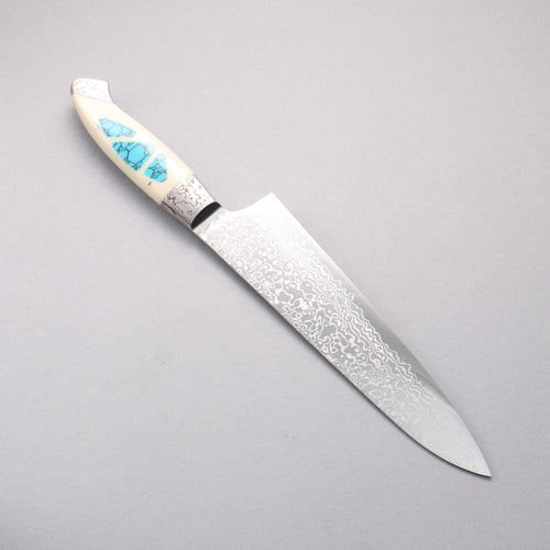 Kajin ZDP189 Damascus Migaki Finished Gyuto  210mm Corian with Turquoise Inlay Handle - Japannywholesale